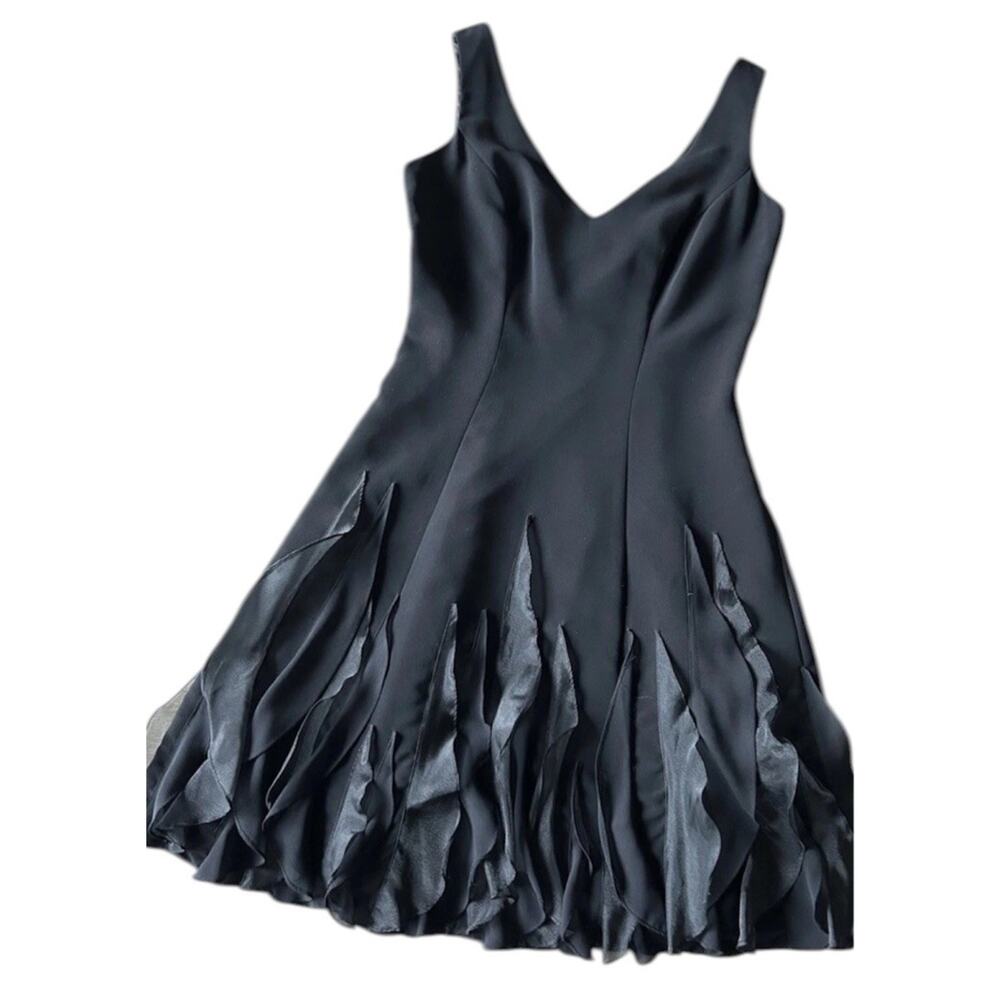 WHBM Black Cocktail Dress 4 Fit Flare Ruffle Hem Sleeveless Party Wedding Guest